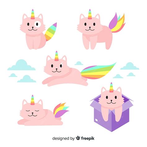 Kawaii Caticorn коллекция символов Бесплатно векторы