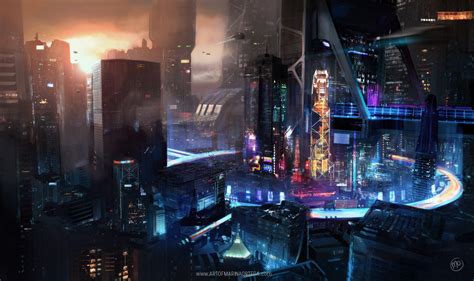 ArtStation Cyberpunk Views Marina Ortega Futuristic City Cyberpunk City Digital Wallpaper