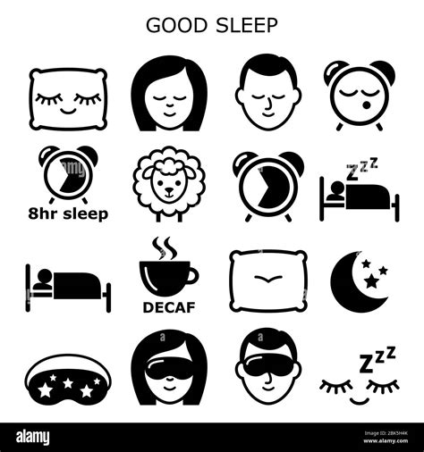 Good Sleep Hygiene Healthy Sleep Vector Icons People Sleeping At Night