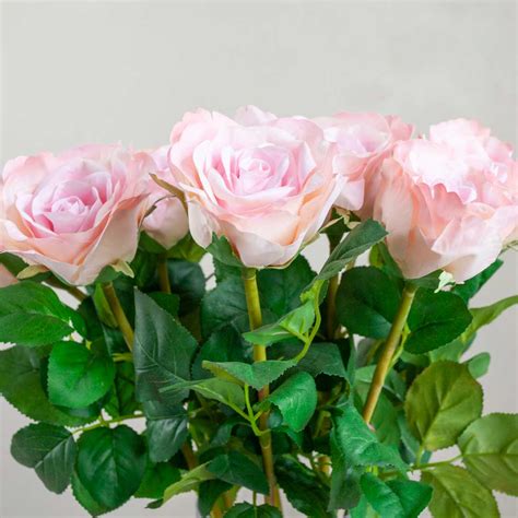 Pink Avalanche Rose With Leaves On A Long Stem Peony Faux Flowers