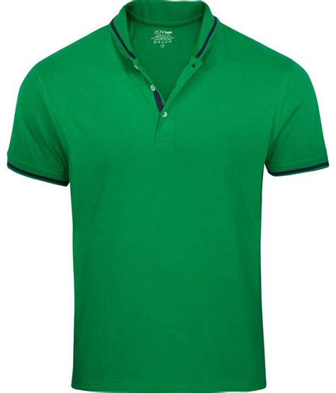 This photorealistic sleeved shirt with round collar allows for branding the collar tag and front of the shirt. Zovi Indian Green Stand Collar T- Shirt With Contrast ...