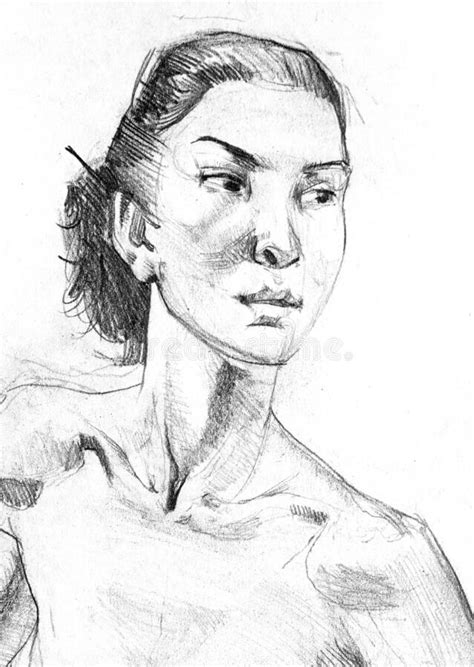 Portrait Naked Girl Drawing Pencil Stock Illustrations 15 Portrait
