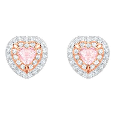 Swarovski One Pink Crystal Heart Stud Earrings In Rose Gold