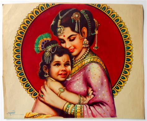 Little Krishna With His Mother Yashoda Vintage Print Old Indian Arts