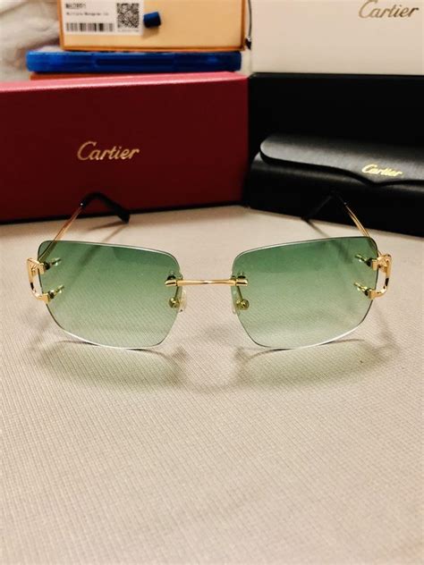 Rimless Square Cartier Sunglasses With Gradient Green Lens Cartier Glasses Men Cartier