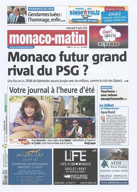 Legendary Dame On The Cover Monaco Matin August 2012