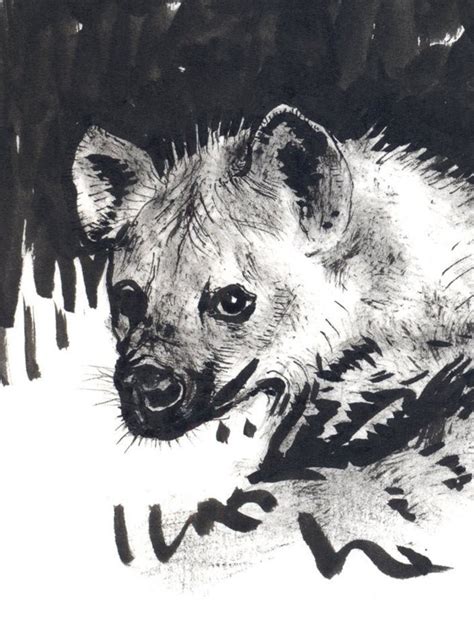 Hyena Animal Drawing Ink Drawing Art Print Etsy