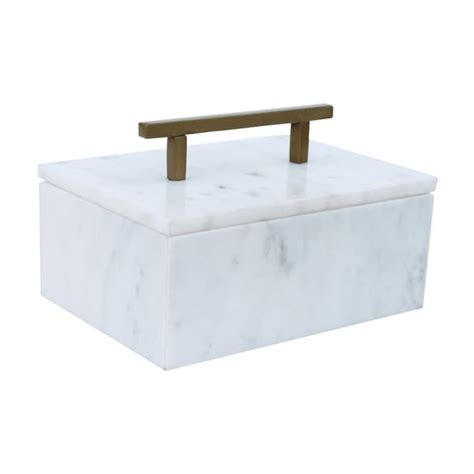 Shop Small Creamy White 15 Inch Marble Box With Brass Handle