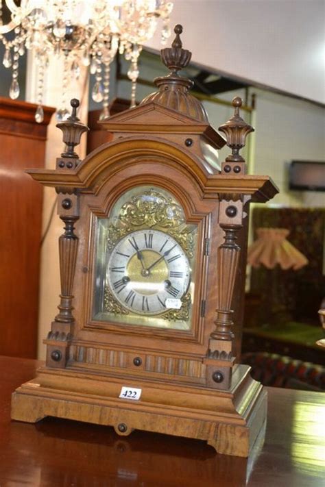 Antique Walnut Junghaus Mantel Clock C1900 Clocks Mantle And Shelf Horology Clocks