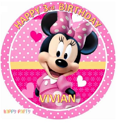 Minnie Mouse Personalised Edible Cake Topper Decoration Images Happy