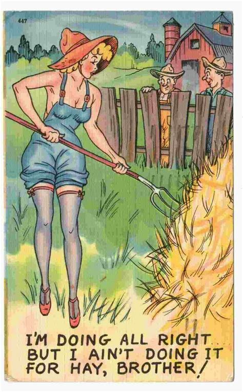 Postmarked Postcard Risque Comic Sexy Farm Girl With Pitch Fork