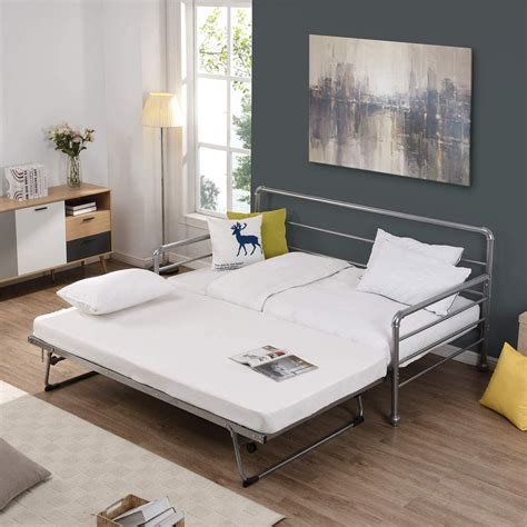 Buy Twin Size Metal Daybed Frame With Adjustable Pop Up Trundle 75 L X