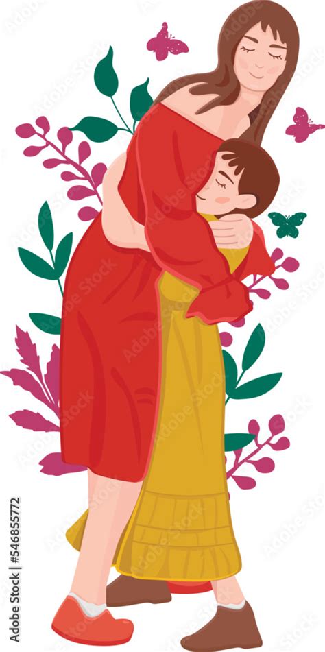 Mother Hugging Her Daughter Vector Mothers Day Vector Illustration Mom And Daughter Hugging