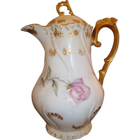 Vintage Hand Painted Limoges Chocolate Pot Pink Roses Gold