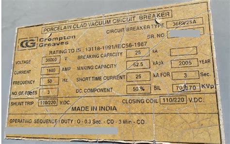 There are a few types of electrical panels, each with their own codes requirement. Vacuum Circuit Breaker Nameplate Details | Explained ...