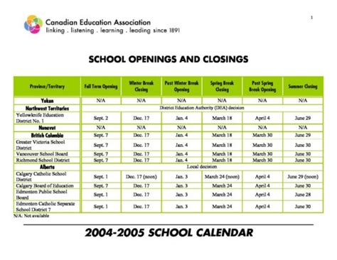 2004 2005 School Calendar Edcan Network