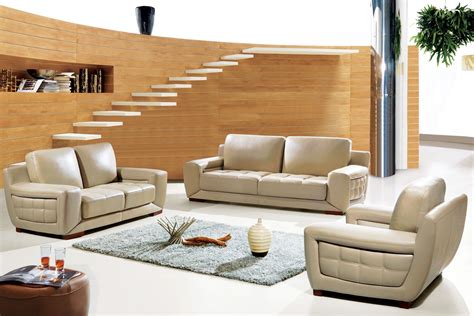 Lioni Modern Sofa Set In Beige Italian Leather Free Shipping