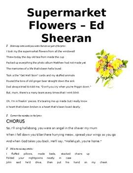 Learn ed sheeran supermarket flowers sheet music, piano notes, chords and start playing in minutes. Supermarket Flowers - Ed Sheeran Listening Activity | TpT