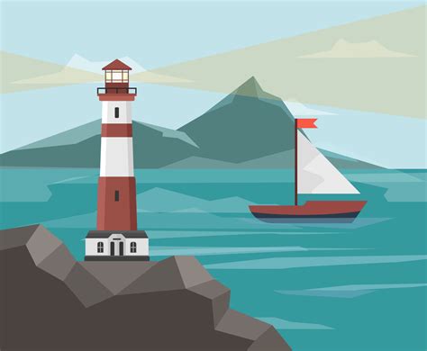 Lighthouse By The Sea Vector Vector Art And Graphics