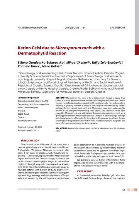 Pdf Kerion Celsi Due To Microsporum Canis With A Dermatophytid Reaction
