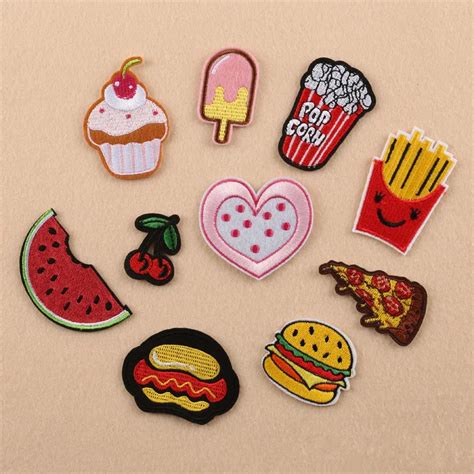 10pc assorted popcorn drinks hamburger french fries fruit embroidered iron on cartoon patches dk