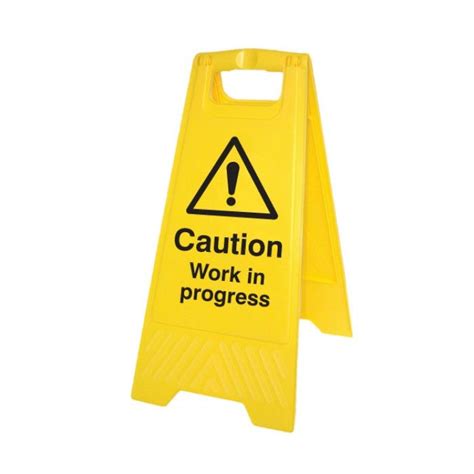 Caution Work In Progress Standing Warning Sign Yellow 58540