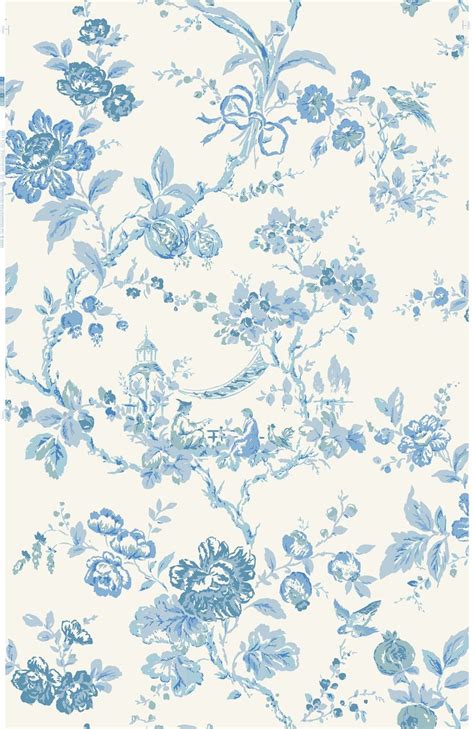 Pillement Wallpaper Wh 100 02 Blue On Cream By Waterhouse Wallhangings