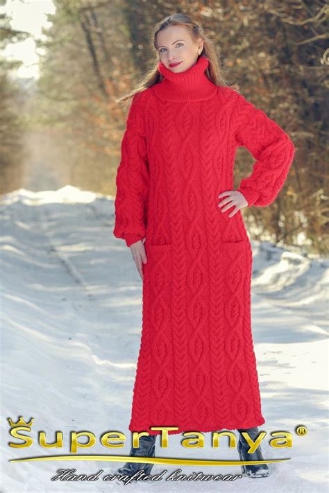 Luxurious Cable Knit Wool Dress Hand Knitted Long Turtleneck Etsy