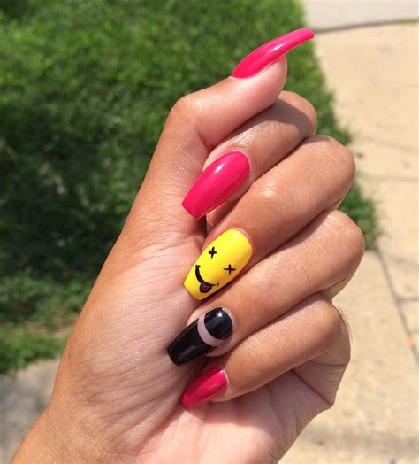 Black And White Nails Design Smiley Face