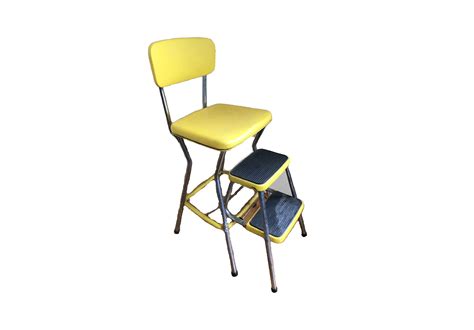 Vintage Cosco Stylaire Sliding Step Chair Stool Yellow Vinyl Retro Seat