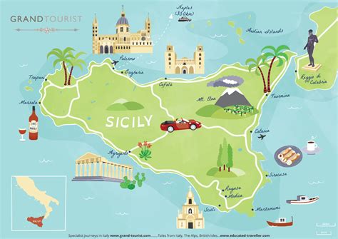 Tourist Map Of Sicily Bek Cruddace Illustration