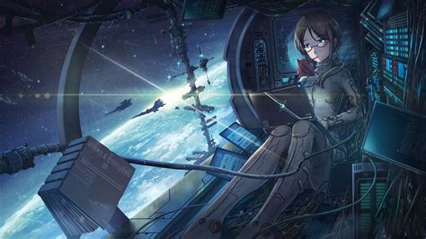 Astronaut Anime Girls Space Earth Space Shuttle Anime 4409x2480