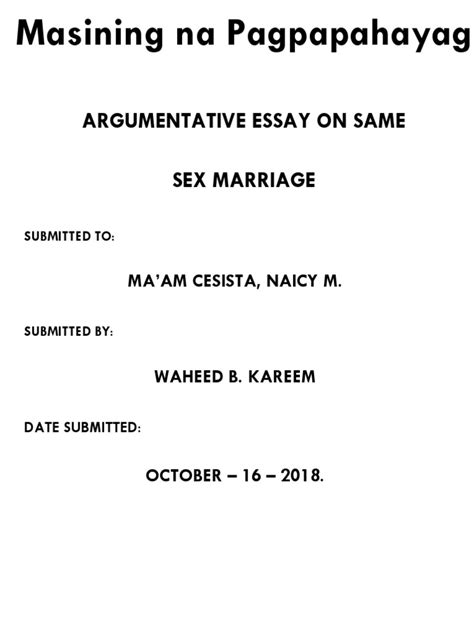 Argumentative Essay On Same Sex Marriage Pdf