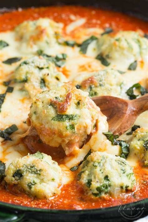 Spinach Chicken Parmesan Meatballs Are Baked In A Creamy Tomato Sauce