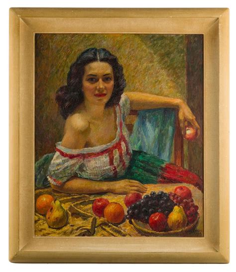 Lot Geza Kende 1889 1952 Hollywood Ca Lady In White And Red Dress With Fruit 1949 Oil