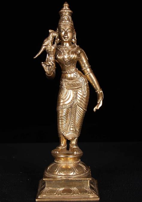 Meenakshi Of Madurai With Parrot Lost Wax South Indian Bronze Statue