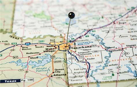 Travel Road Map Macro Texarkana Arkansas And Texas Stock