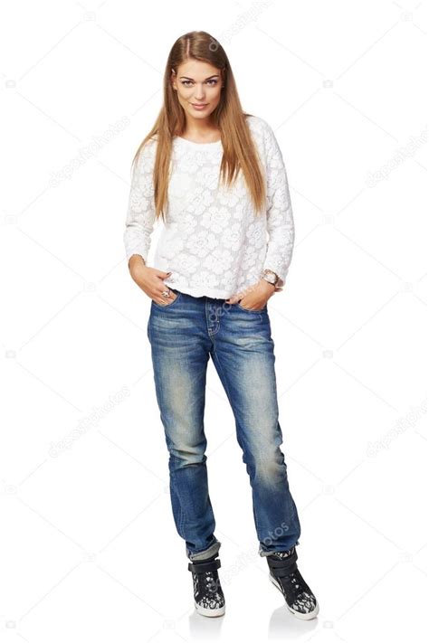 Woman Stock Photo Full Body Full Body Side View Of Slim Brunette