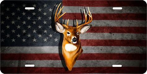 Distressed American Flag With Deer Buck Head Custom License Etsy