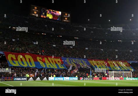 A General View Of Barcelona Fans Holding A God Save The King Banner