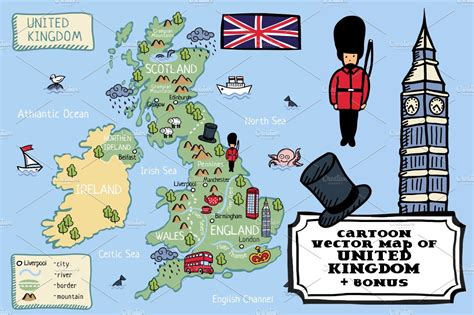 Cartoon Map Of United Kingdom Bonus Pre Designed Illustrator