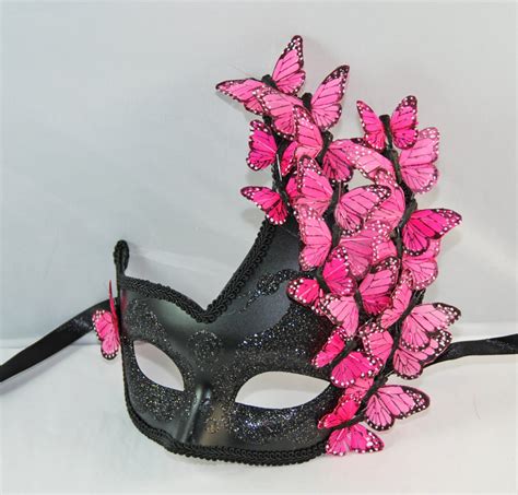 Black Masquerade Mask Black And Pink Butterfly Fairy Costume
