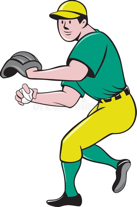 American Baseball Player Outfielder Throwing Ball Cartoon Stock Vector