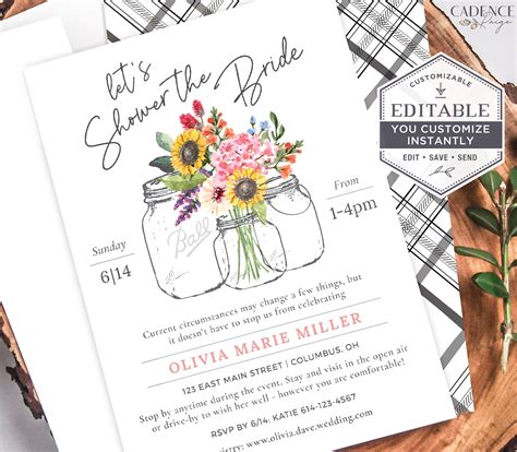 Instant Download Printable Invite Wild Flower Invites Wildflower Bridal