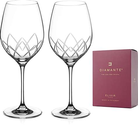 Diamante Red Wine Glasses Pair ‘lotus Collection Hand Cut Crystal