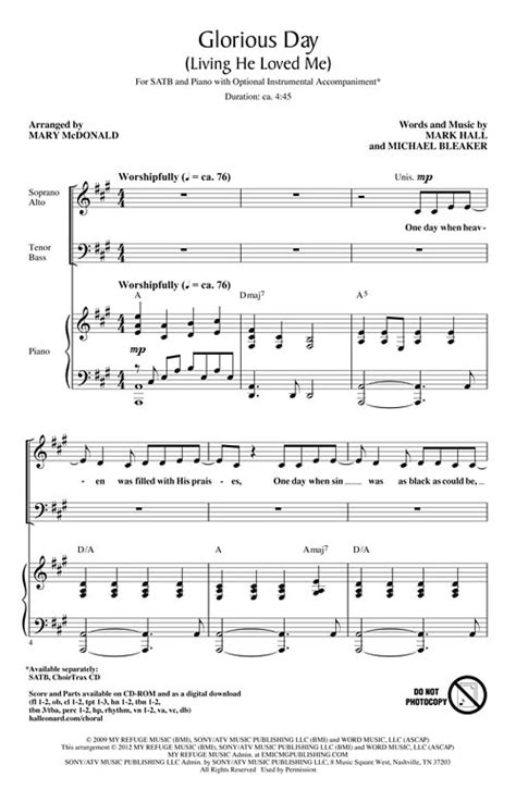 Glorious Day Living He Loved Me Sheet Music By Mary Mcdonald Sku