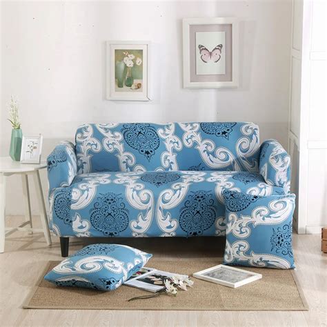 Top Sales Fashionable Blue Print Pattern Sofa Cover Elastic Sofa Printed Art Spandex Sofa Couch