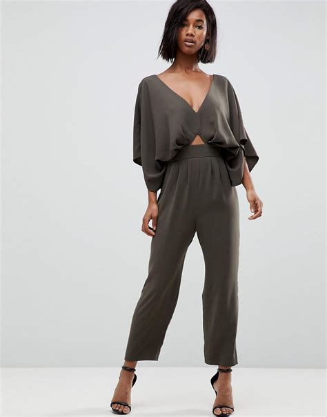 Asos Jumpsuit With Kimono Sleeve And Peg Leg In Green Lyst