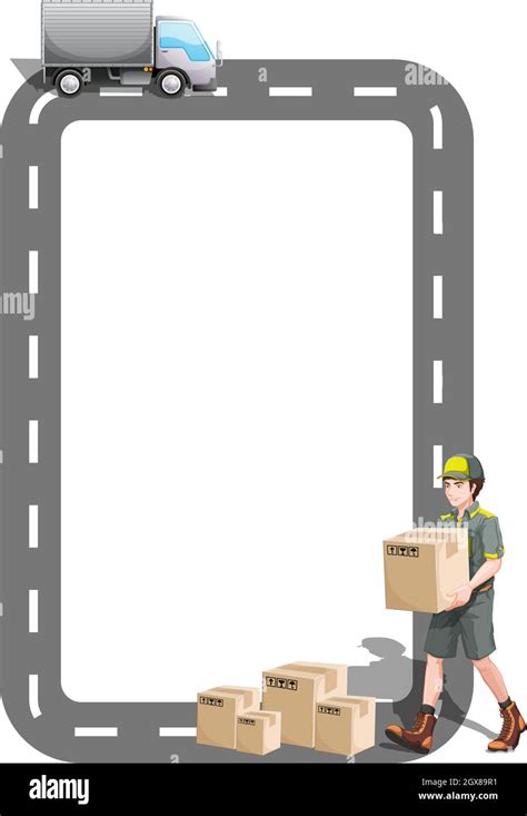 A Border Design With A Delivery Truck And A Delivery Man Stock Vector