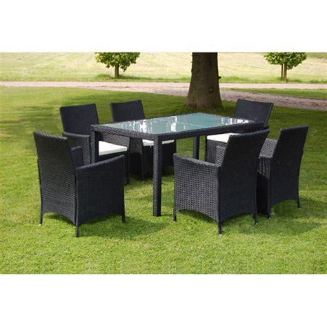 Black Black Poly Rattan Garden Furniture Set 1 Table 6 Chairs